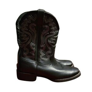 Herman Survivors Men's Leather Western Boots Houston Square Toe Pull On Black